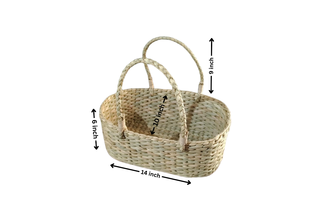 HITHA SEAGRASS HANDWOVEN- LARGE OVEL SHAPE BASKET WITH HANDLE