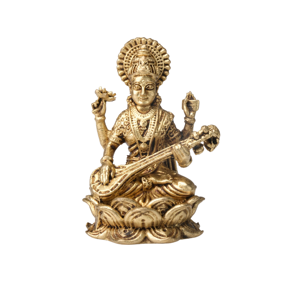 Brass Goddess Saraswati Idol with Veena