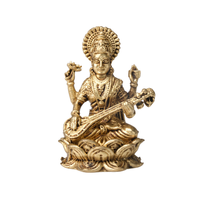 Brass Goddess Saraswati Idol with Veena