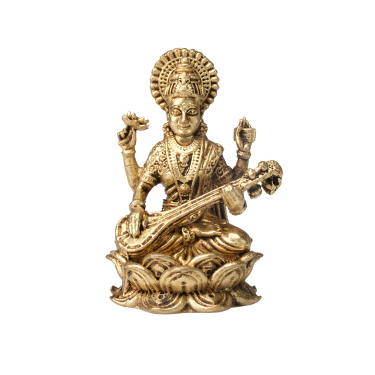 Brass Goddess Saraswati Idol with Veena