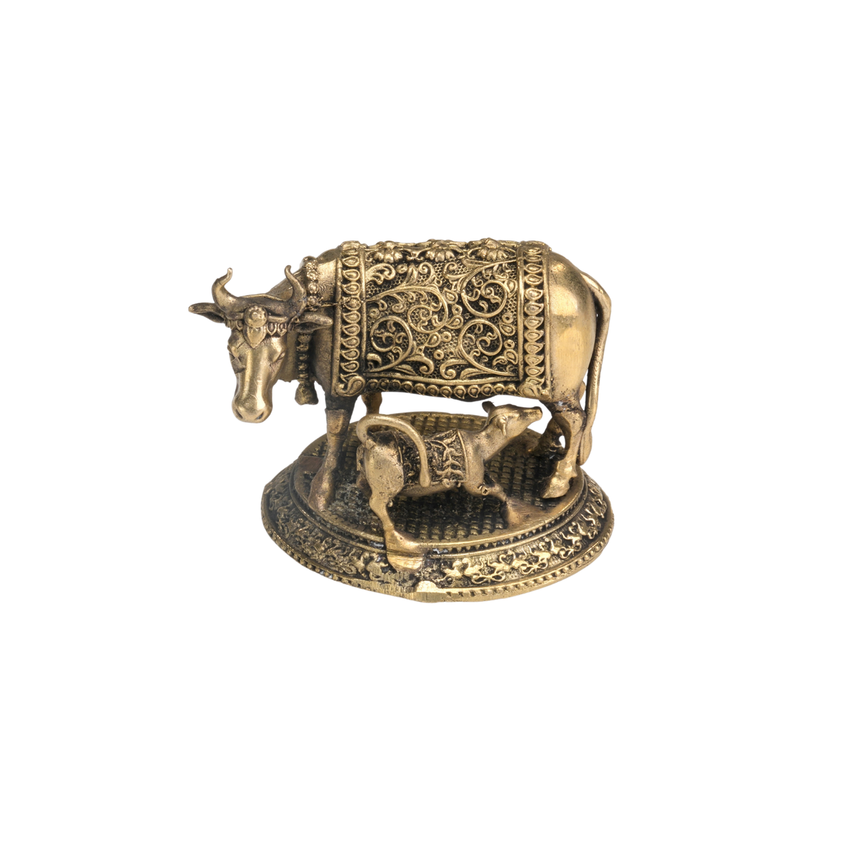 Brass Kamadhenu Cow & Calf Idol