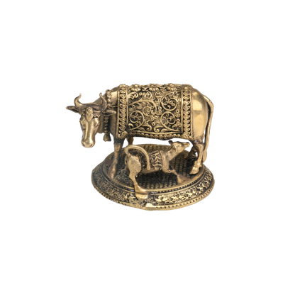 Brass Kamadhenu Cow & Calf Idol