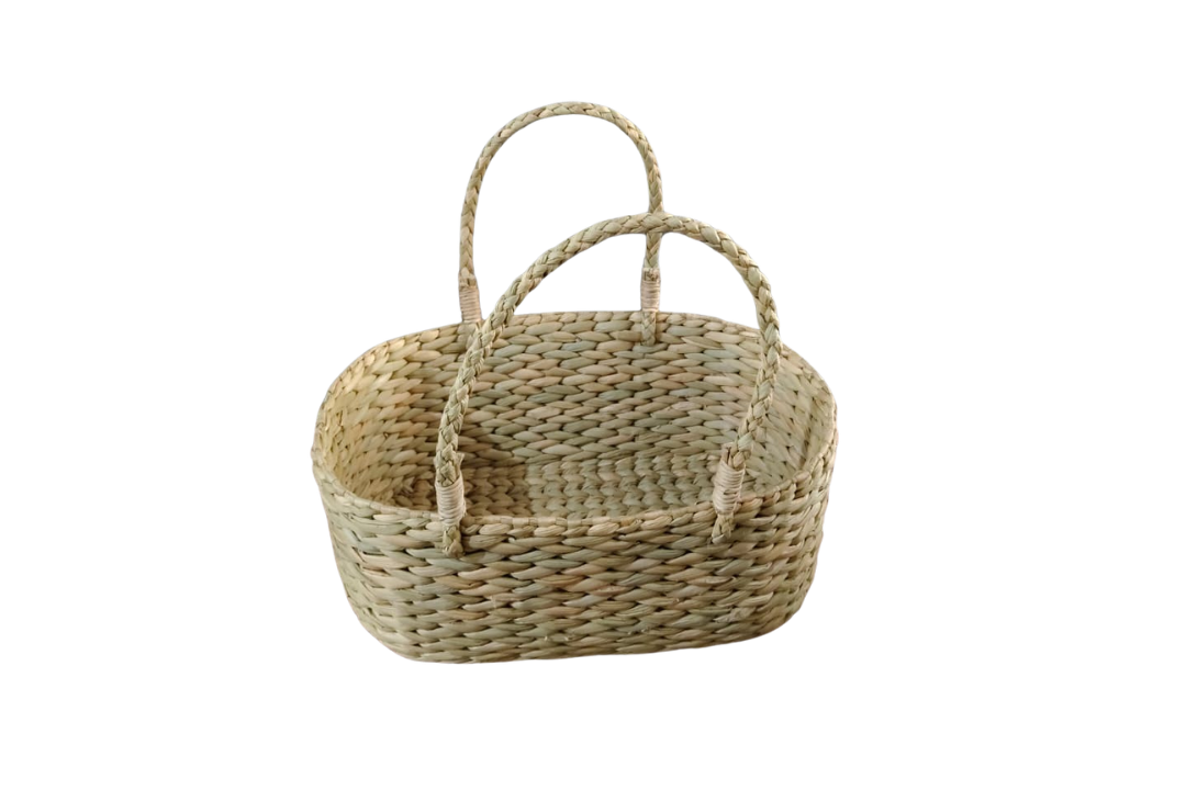 HITHA SEAGRASS HANDWOVEN- LARGE OVEL SHAPE BASKET WITH HANDLE