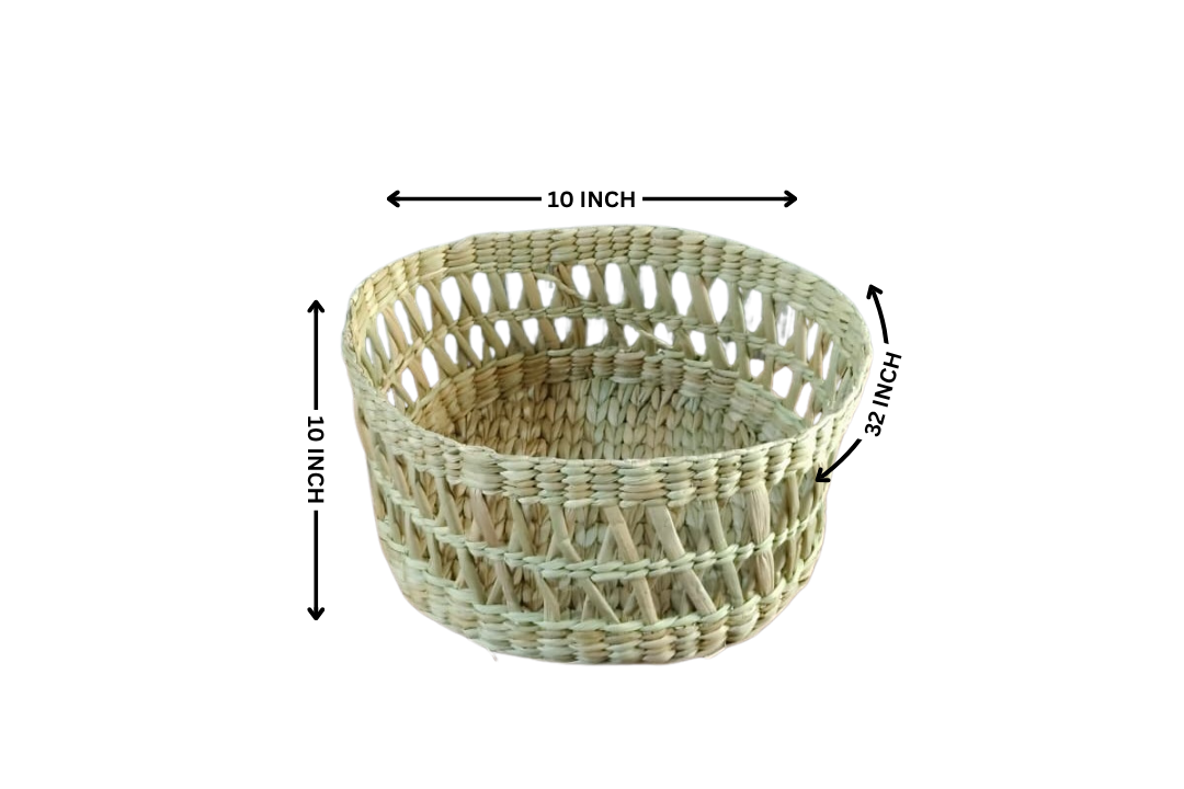 HITHA SEAGRASS HANDWOVEN- ROUND OPEN-WEAVES STORAGE BASKET -EKG079