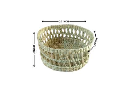 HITHA SEAGRASS HANDWOVEN- ROUND OPEN-WEAVES STORAGE BASKET -EKG079