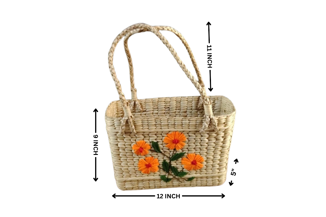 HITHA SEAGRASS HANDWOVEN- MARKETING BAG WITH EMBROIDERY