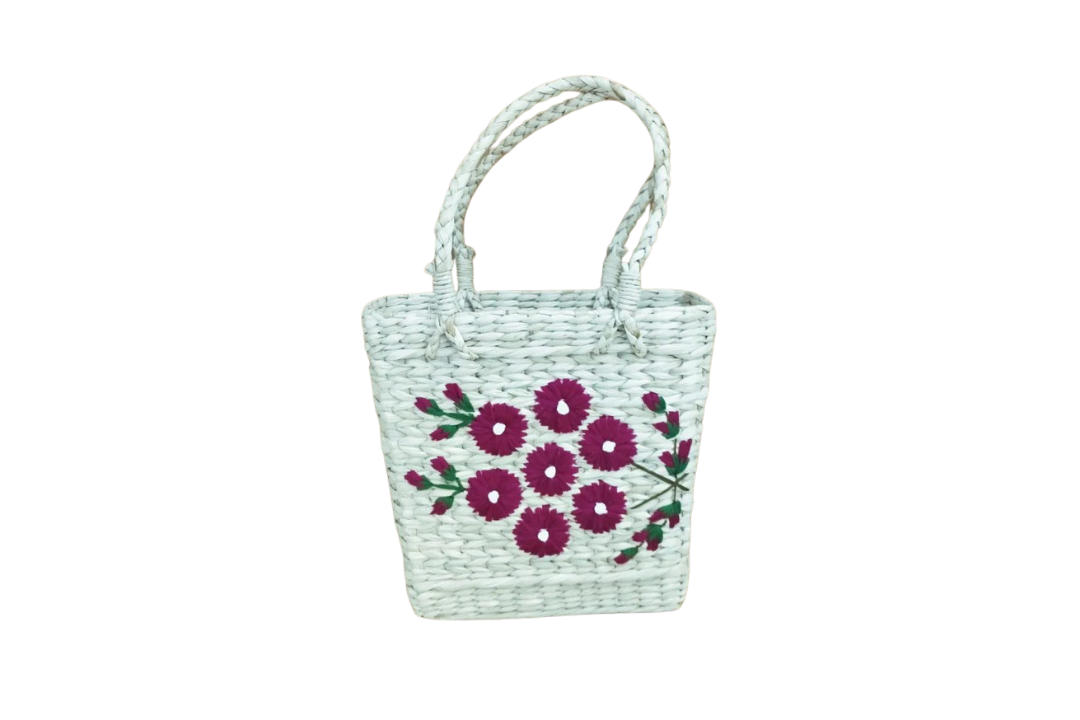 HITHA SEAGRASS HANDWOVEN-FLORAL SHOPPING BAG