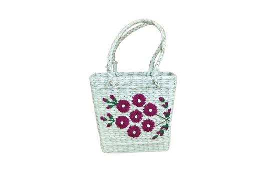 HITHA SEAGRASS HANDWOVEN-FLORAL SHOPPING BAG