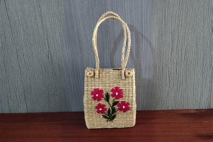 HITHA SEAGRASS HANDWOVEN-TOTE WITH EMBROIDERY BAG