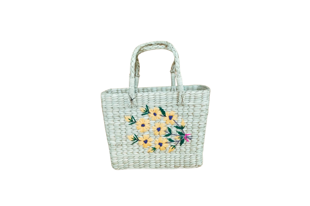 HITHA SEAGRASS HANDWOVEN-FLORAL SHOPPING BASKET