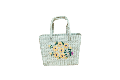 HITHA SEAGRASS HANDWOVEN-FLORAL SHOPPING BASKET