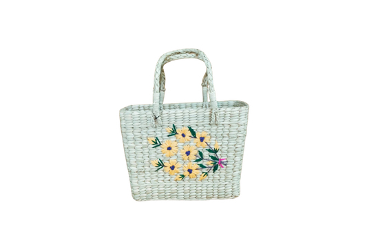 HITHA SEAGRASS HANDWOVEN-FLORAL SHOPPING BASKET
