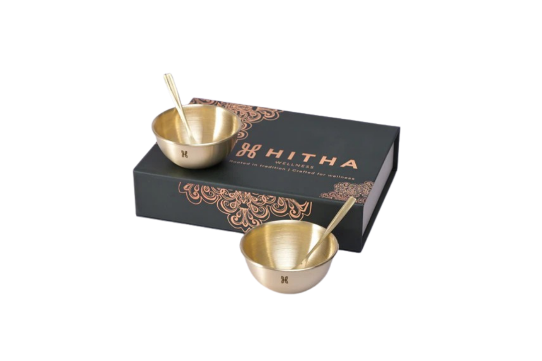 BRASS BHOGINI CUPS AND SPOON GIFT BOX SET OF 2
