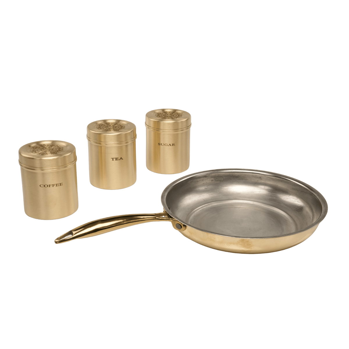 BRASS FRY PAN + Coffee, tea& sugar boxes set (DEEP DABBA-500 ML PLAIN-3)