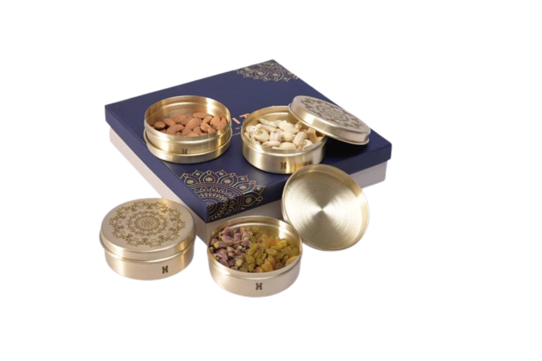BRASS KAYRA SMALL ROUND STORAGE  GIFT BOXES- SET OF 4