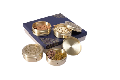 BRASS KAYRA SMALL ROUND STORAGE  GIFT BOXES- SET OF 4