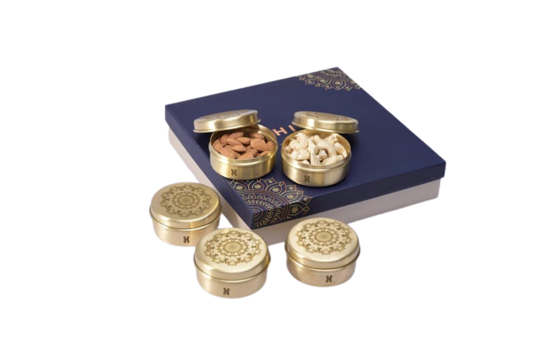 BRASS KAYRA SMALL ROUND STORAGE  GIFT BOXES- SET OF 5