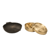 BRASS MASALA DABBA PLAIN SIZE 1 + CAST IRON KADAI 8 INCH