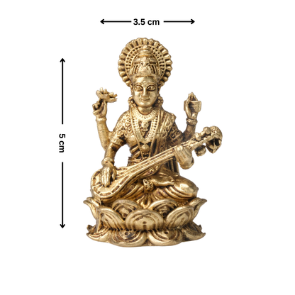 Brass Goddess Saraswati Idol with Veena