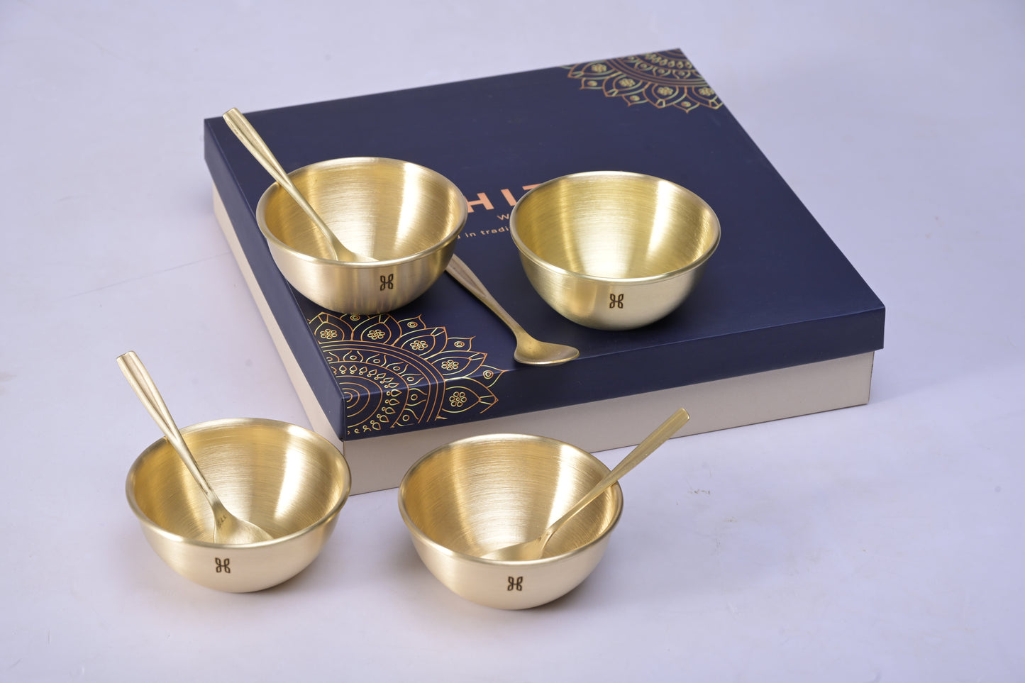 THE BHOGINI CUPS AND SPOON GIFT BOX SET OF 4