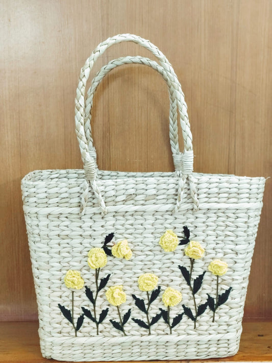 HITHA  SEAGRASS HANDWOVEN-FLORAL BASKET