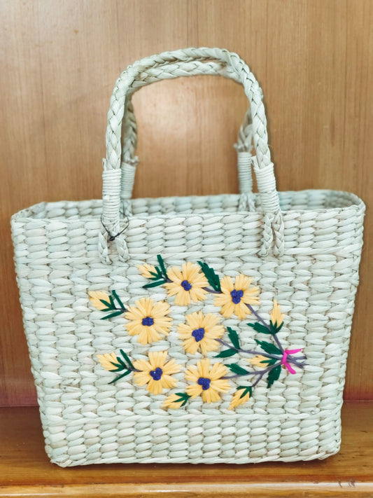 HITHA SEAGRASS HANDWOVEN-FLORAL SHOPPING BASKET