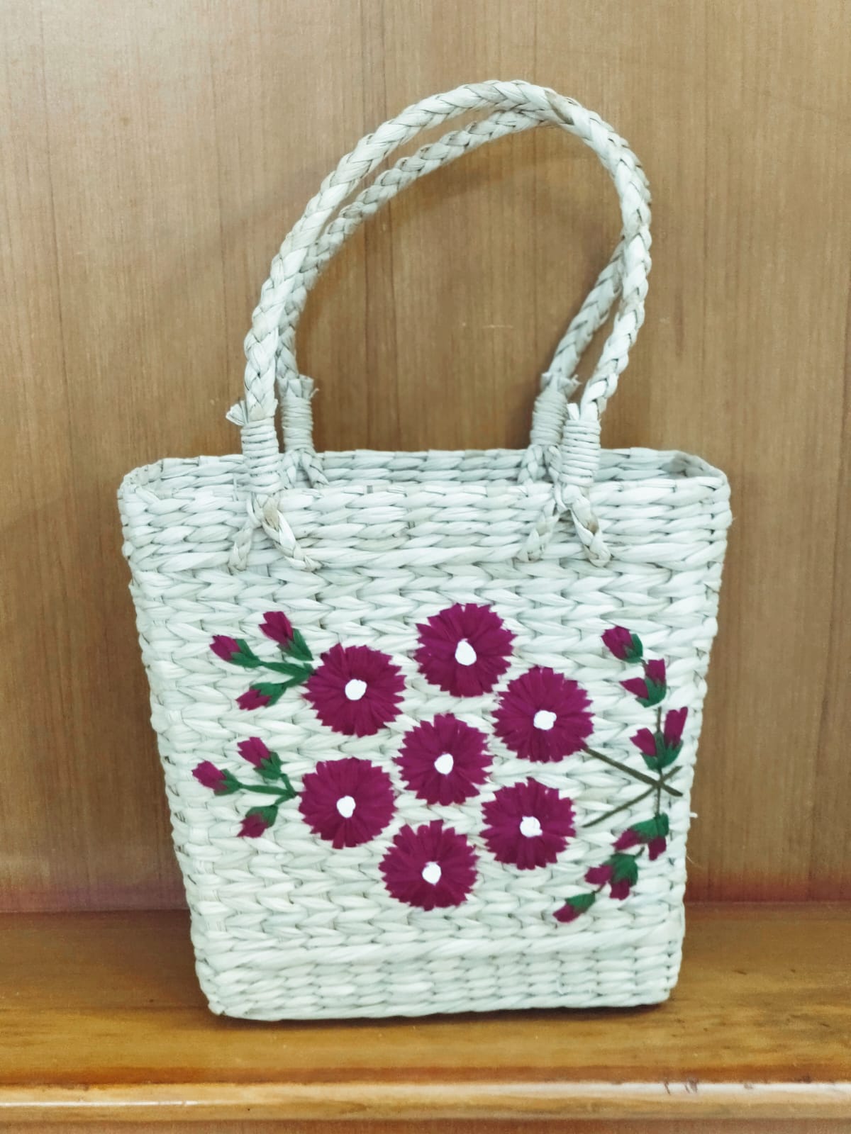 HITHA SEAGRASS HANDWOVEN-FLORAL SHOPPING BAG