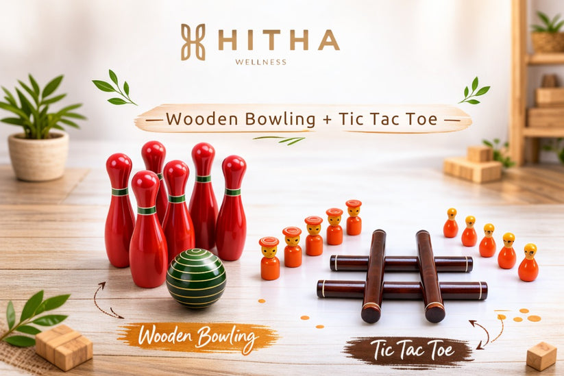 Hitha wooden handcrafted 6 pin bowling set for kids-strike the perfect ...