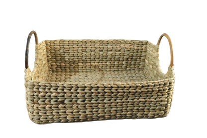 HITHA SEAGRASS HANDWOVEN- RECTANGLE BASKET WITH WOODEN HANDLE-EKG067