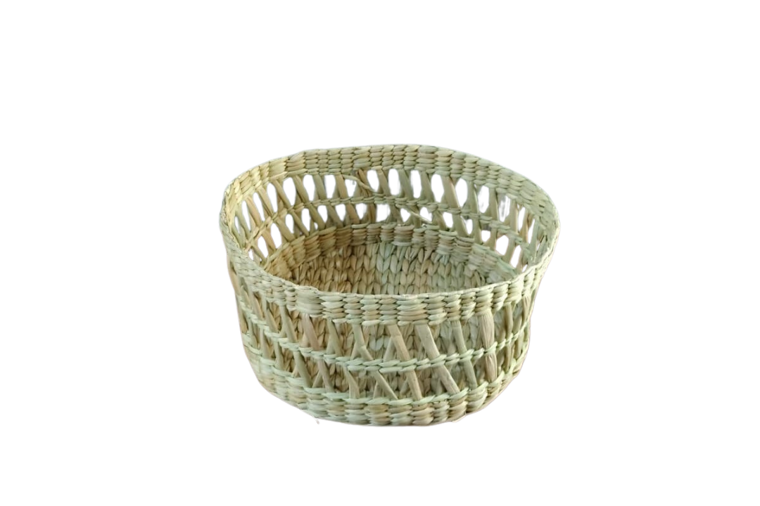 HITHA SEAGRASS HANDWOVEN- ROUND OPEN-WEAVES STORAGE BASKET -EKG079