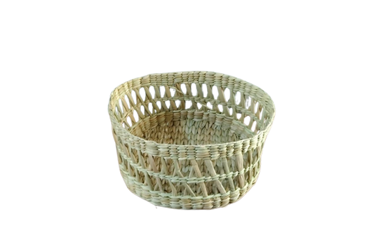 HITHA SEAGRASS HANDWOVEN- ROUND OPEN-WEAVES STORAGE BASKET -EKG079