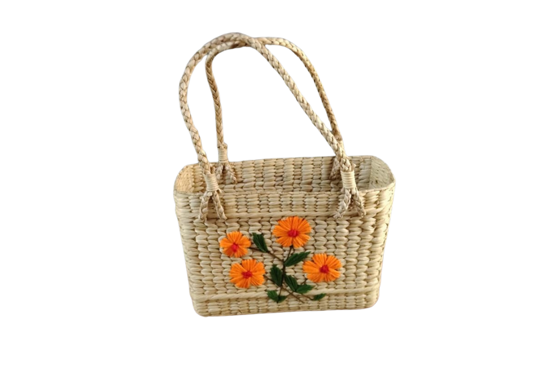 HITHA SEAGRASS HANDWOVEN- MARKETING BAG WITH EMBROIDERY