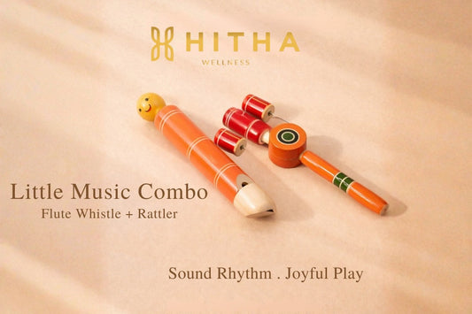 Hitha handcrafted wooden whistle blow, play, learn( stick whistle ) + rattle