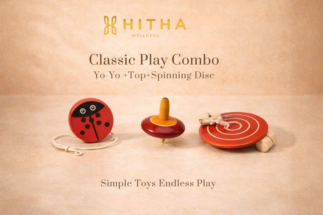 Hitha handcrafted wooden Spinning disc game+Hitha wooden Top+wooden Yo-yo